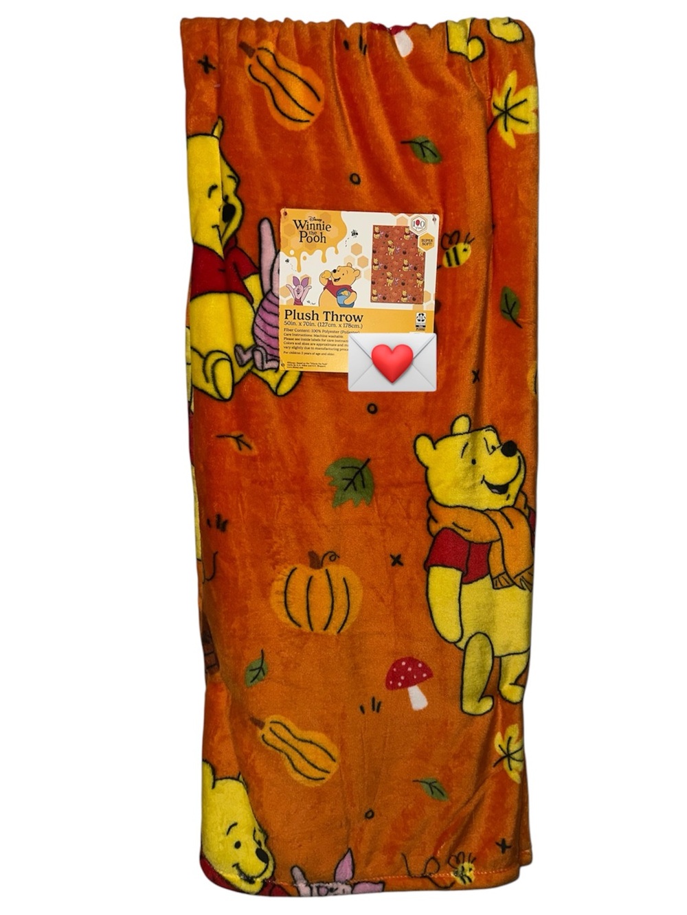 Disney Winnie the Pooh Orange Plush Throw Blanket
